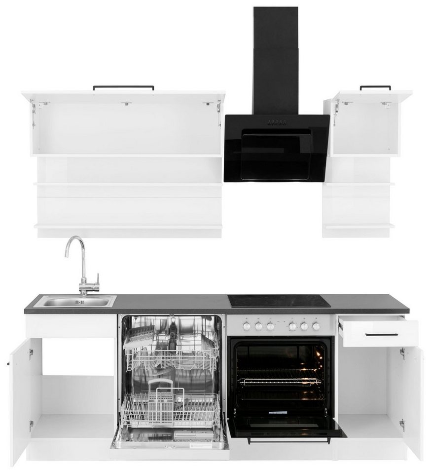 KOCHSTATION Küchenzeile KS-Tulsa, mit E-Geräten, Breite 210 cm, schwarze Metallgriffe, MDF Fronten – Bild 3 von 5