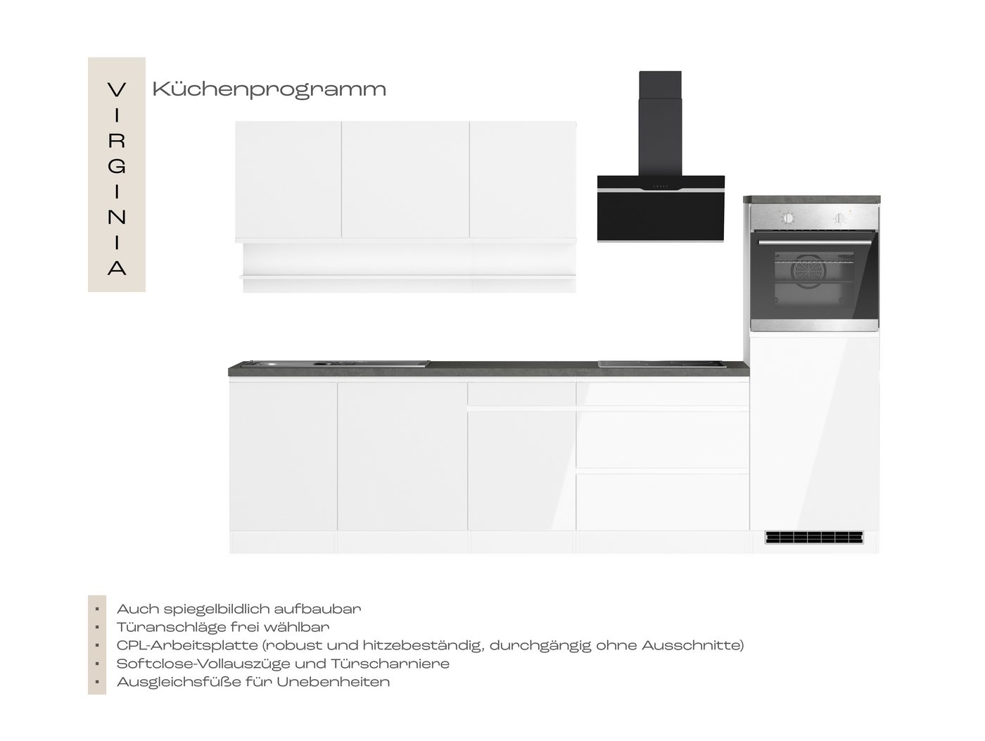 KOCHSTATION Küchenzeile KS-Virginia,neu in verbesserter Ausführung, Breite 300 cm, Soft-Close, wahlweise mit E-Geräten – Bild 5 von 5