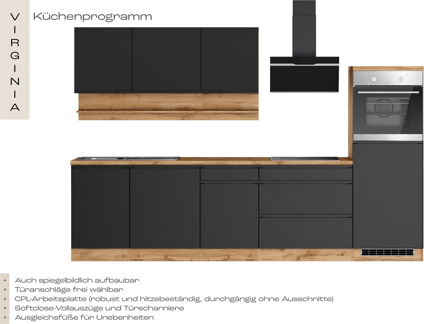KOCHSTATION Küchenzeile KS-Virginia,neu in verbesserter Ausführung, Breite 300 cm, Soft-Close, wahlweise mit E-Geräten – Bild 4 von 5