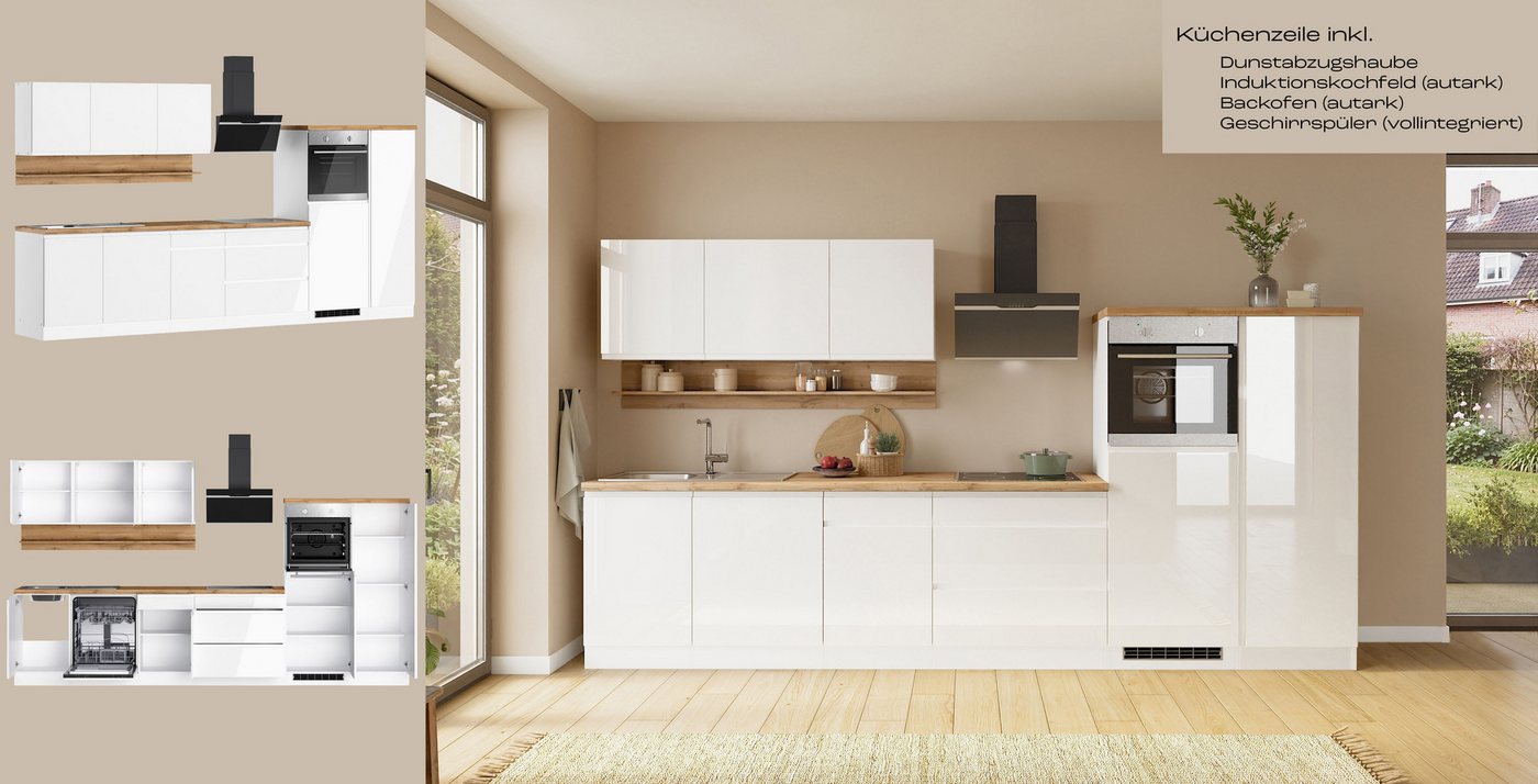 KOCHSTATION Küchenzeile KS-Virginia,neu in verbesserter Ausführung, Breite 350 cm,Soft-Close, mit Glaskeramik-oder Induktionskochfeld – Bild 4 von 5