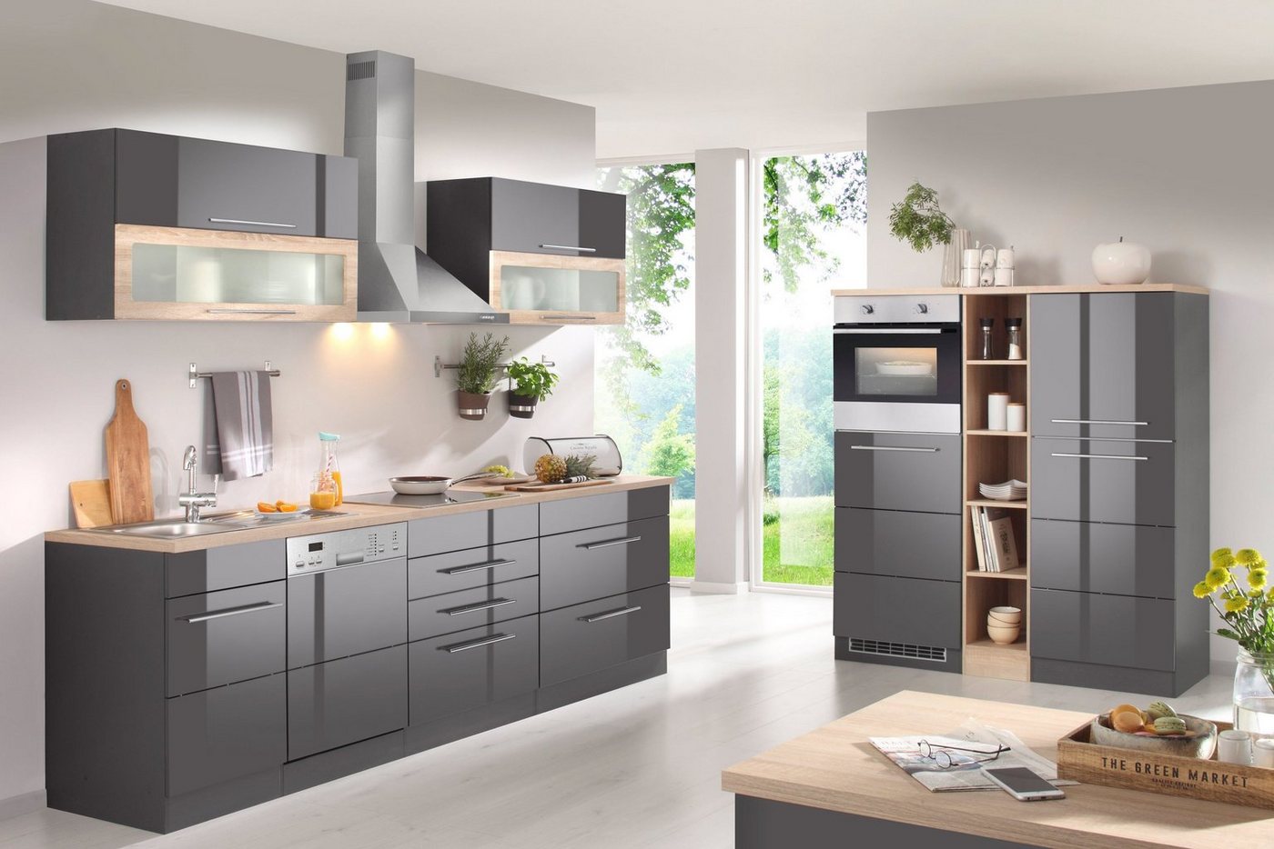 KOCHSTATION Küchenzeile KS-Wien, Breite 440 cm, wahlweise mit E-Geräten und Induktion – Bild 2 von 5