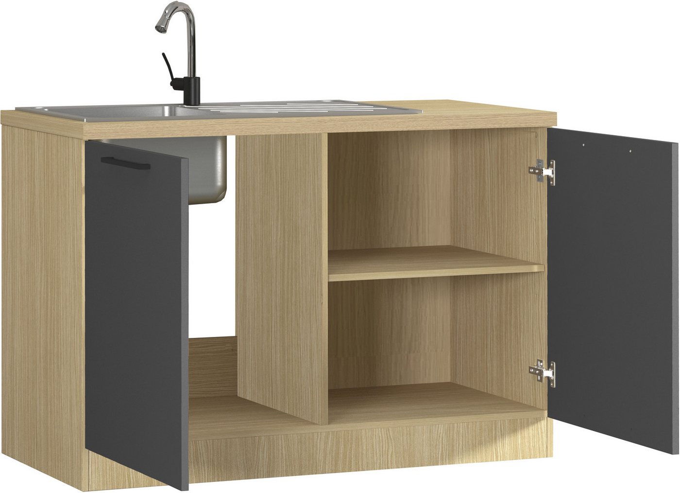 KOCHSTATION Spülenschrank Luna, Unterschrank für Spüle, Küchenspülenschrank, Made in Italy B/T/H: 120×60×85 cm, inklusive Einbauspüle und Siphon – Bild 3 von 5