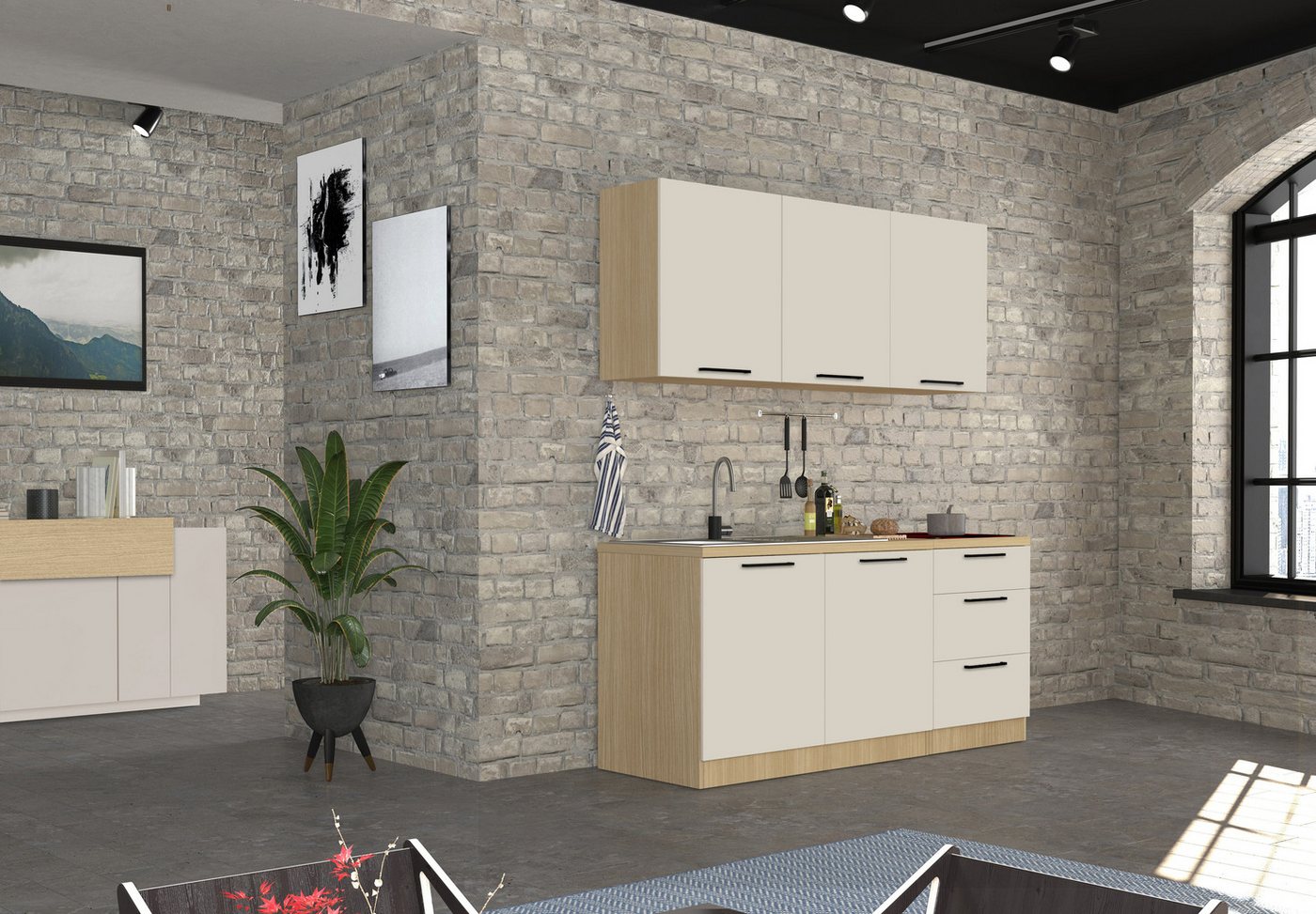 KOCHSTATION Spülenschrank Luna, Unterschrank für Spüle, Küchenspülenschrank, Made in Italy B/T/H: 120×60×85 cm, inklusive Einbauspüle und Siphon – Bild 2 von 5