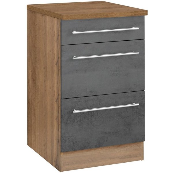 KOCHSTATION Unterschrank KS-Samos 50 cm breit, mit 2 großen Auszügen