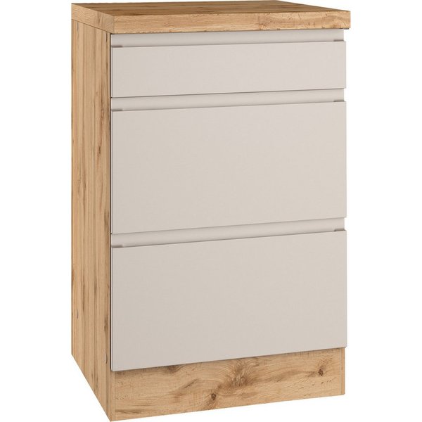 KOCHSTATION Unterschrank KS-Virginia,neu in verbesserter Ausführung (Stauraum, Softclose, mit CPL-Arbeitsplatte) Breite 50 cm, 1 Schubkasten, 2 Auszüge, Soft-Cl