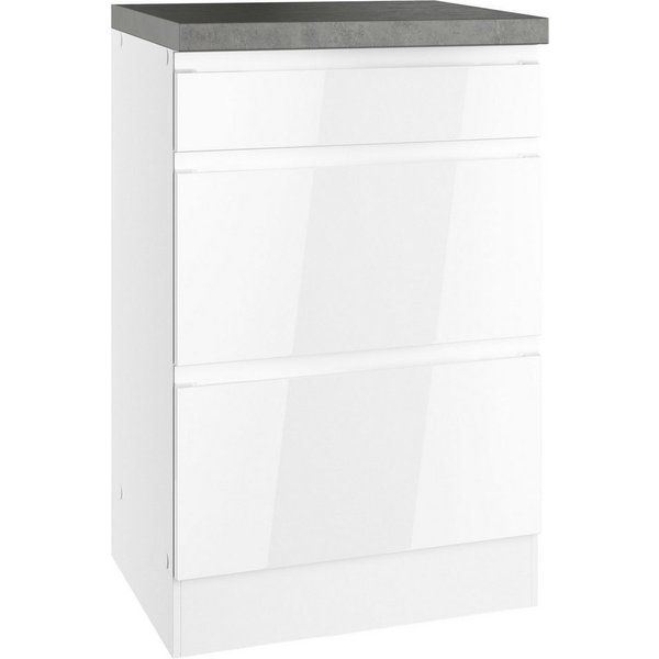 KOCHSTATION Unterschrank KS-Virginia,neu in verbesserter Ausführung (Stauraum, Softclose, mit CPL-Arbeitsplatte) Breite 50 cm, 1 Schubkasten, 2 Auszüge, Soft-Cl