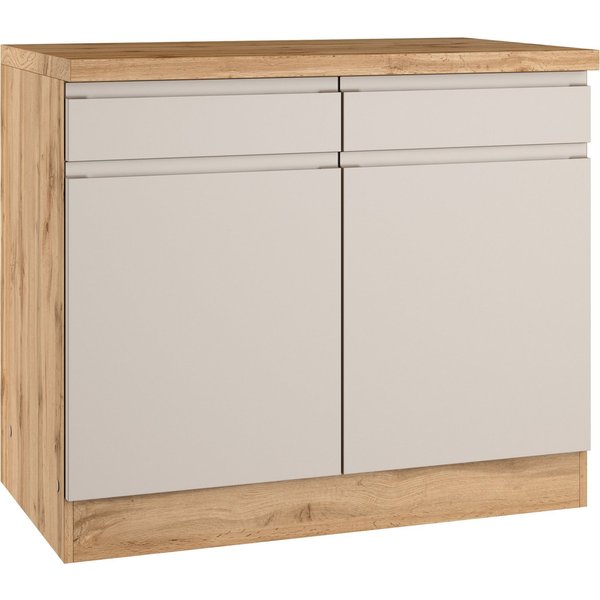 KOCHSTATION Unterschrank KS-Virginia,neu in verbesserter Ausführung (Stauraum, Softclose, mit CPL-Arbeitsplatte) Breite 100 cm, 2 Türen, Soft-Close-Funktion
