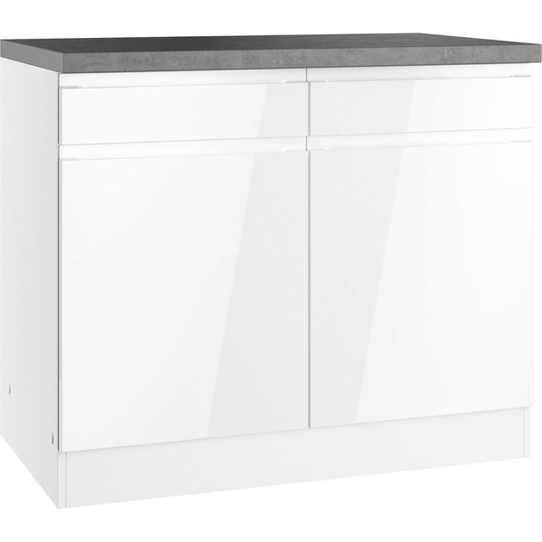 KOCHSTATION Unterschrank KS-Virginia,neu in verbesserter Ausführung (Stauraum, Softclose, mit CPL-Arbeitsplatte) Breite 100 cm, 2 Türen, Soft-Close-Funktion