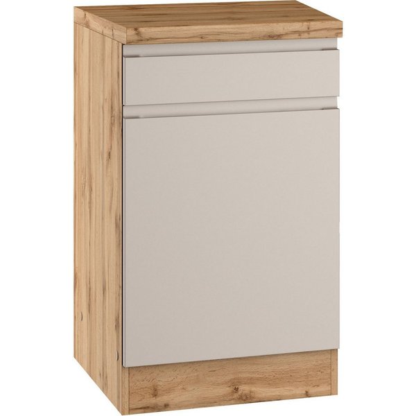 KOCHSTATION Unterschrank KS-Virginia,neu in verbesserter Ausführung (Stauraum, Softclose, mit CPL-Arbeitsplatte) Breite 50 cm, 1 Tür, 1 Schubkasten, Soft-Close-