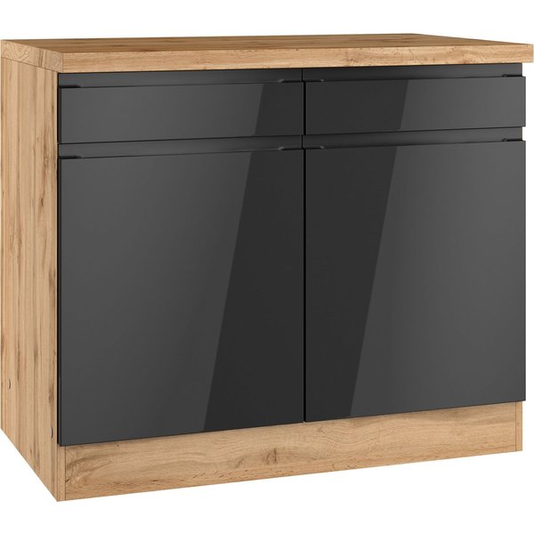 KOCHSTATION Unterschrank KS-Virginia,neu in verbesserter Ausführung (Stauraum, Softclose, mit CPL-Arbeitsplatte) Breite 100 cm, 2 Türen, Soft-Close-Funktion