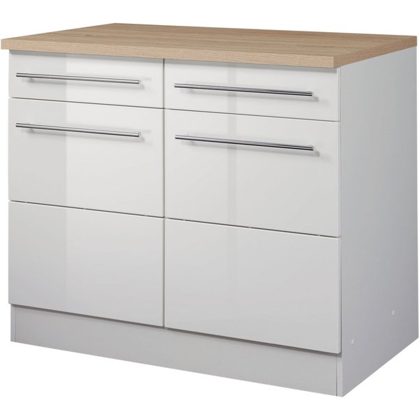 KOCHSTATION Unterschrank KS-Wien Breite 100 cm, 2 Türen, 2 Schubkästen, für viel Stauraum