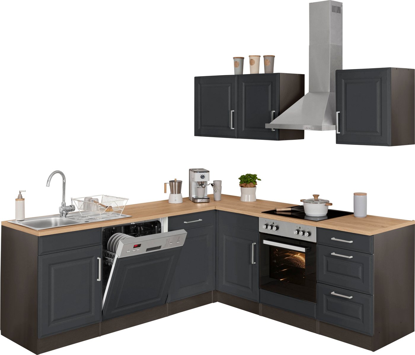 KOCHSTATION Winkelküche, Stellbreite 220x220 cm, wahlweise mit E-Geräten, MDF-Fronten – Bild 3 von 5