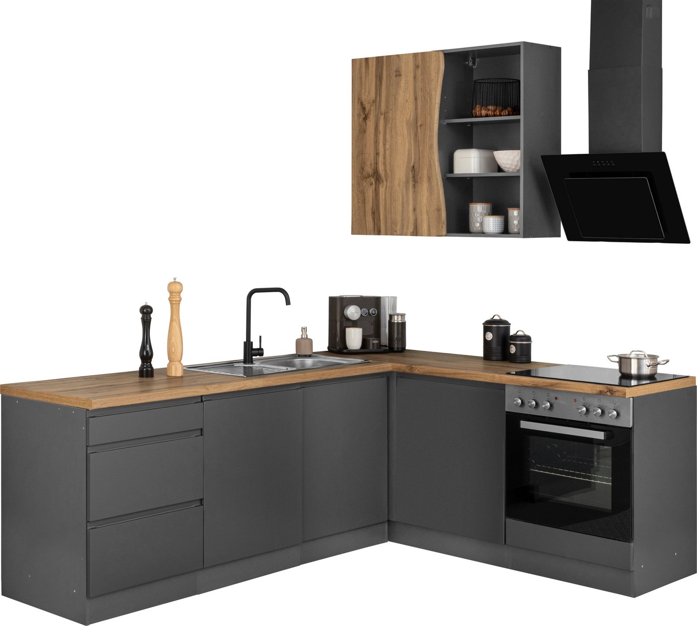 KOCHSTATION Winkelküche KS-Bruneck, Stellbreite 240/180 cm breit, wahlweise mit oder ohne E-Geräte, MDF – Bild 2 von 5