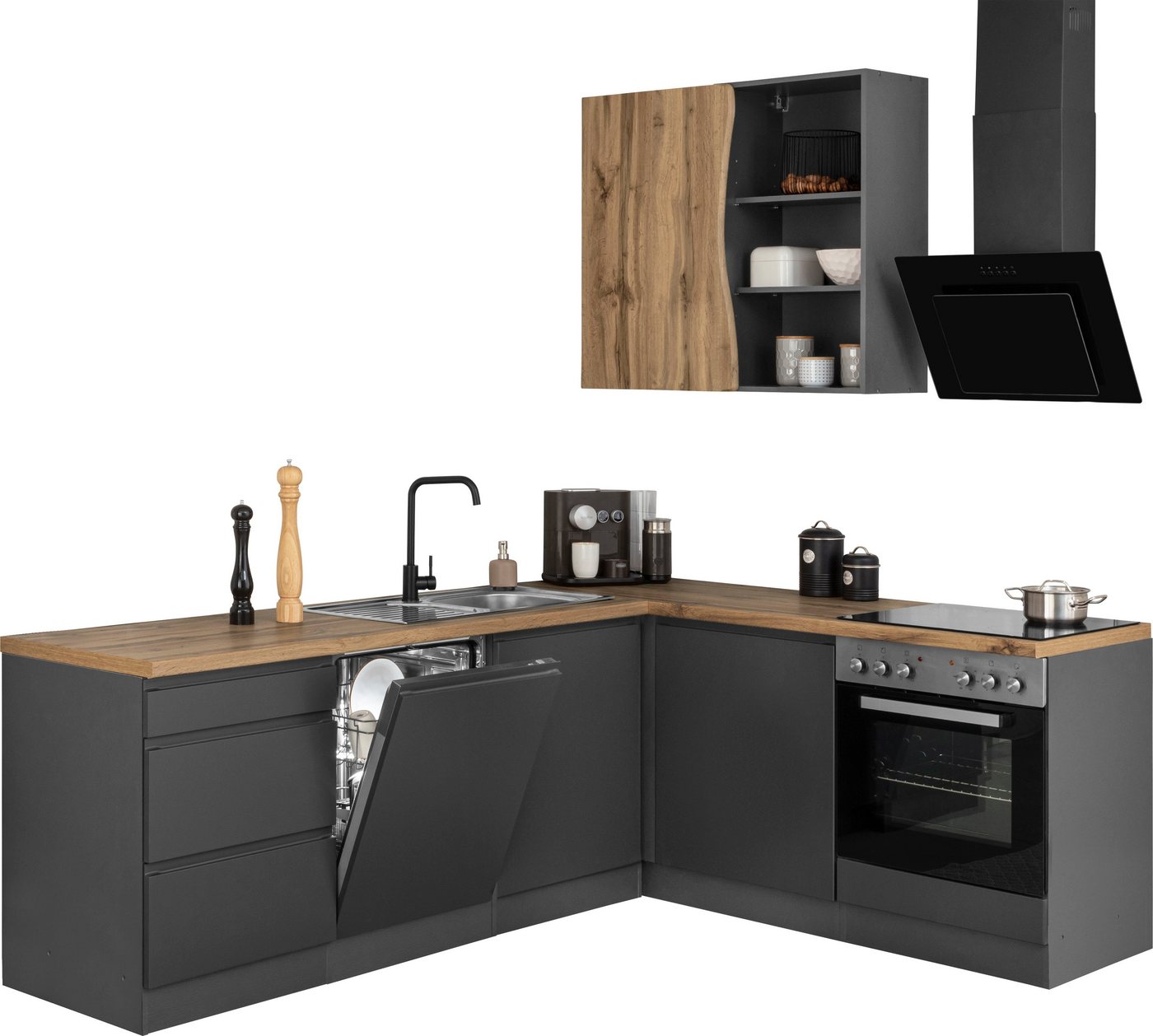 KOCHSTATION Winkelküche KS-Bruneck, Stellbreite 240/180 cm breit, wahlweise mit oder ohne E-Geräte, MDF – Bild 3 von 5