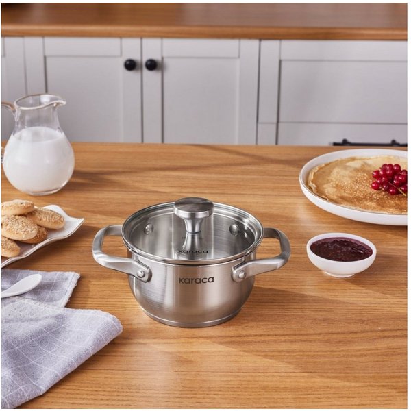 Karaca Kochtopf Karaca Elite Edelstahl-Induktions-Kochtopf mit Deckel, 14 cm, Silber