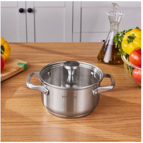 Karaca Kochtopf Karaca Elite Edelstahl-Induktions-Kochtopf mit Deckel, 16 cm, Silber