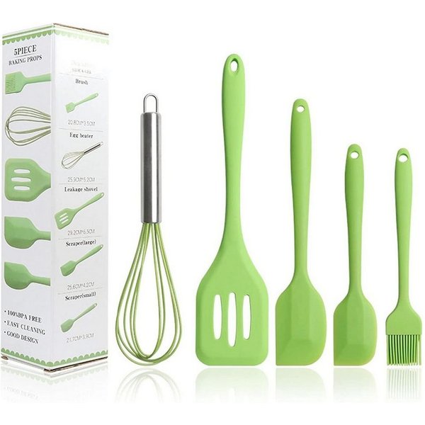 König Design Kochbesteck-Set Silikon Teigschaber Spatel Antihaft Back Schaber Kochset Schneebesen (Set, 5-tlg., 3 x Kochlöffel, 1 x Schneebesen, 1 x Pinsel), Sp