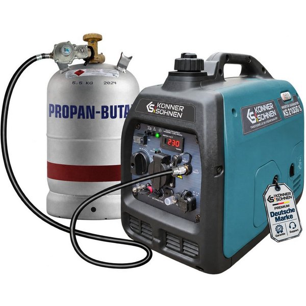 Könner & Söhnen Stromerzeuger KS 2100iG S, 2,00 in kW, (Superleiser Hybrid-Inverter (LPG/Benzin) mit USB, 1-tlg., 2.0 kW, 62 dB(A), ECO-Modus, Parallelschaltung