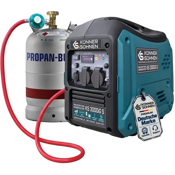 Könner & Söhnen Stromerzeuger KS 3000iG S, (Dual-Fuel LPG/Benzin, Inverter-Generator im geräuschdämpfenden Gehäuse), 3.3 kW max. Leistung, leise 22.5 kg, Eco-Mo