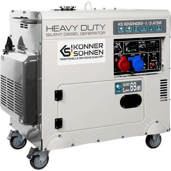 Könner & Söhnen Stromerzeuger KS 9200HDES-1/3 ATSR, 7,50 in kW, (18PS 4-Takt Dieselmotor, E-Start, Vorwärmer, 1-tlg., LED-Anzeige, Kupfer, Lärmarm, 7500/6400 Wa