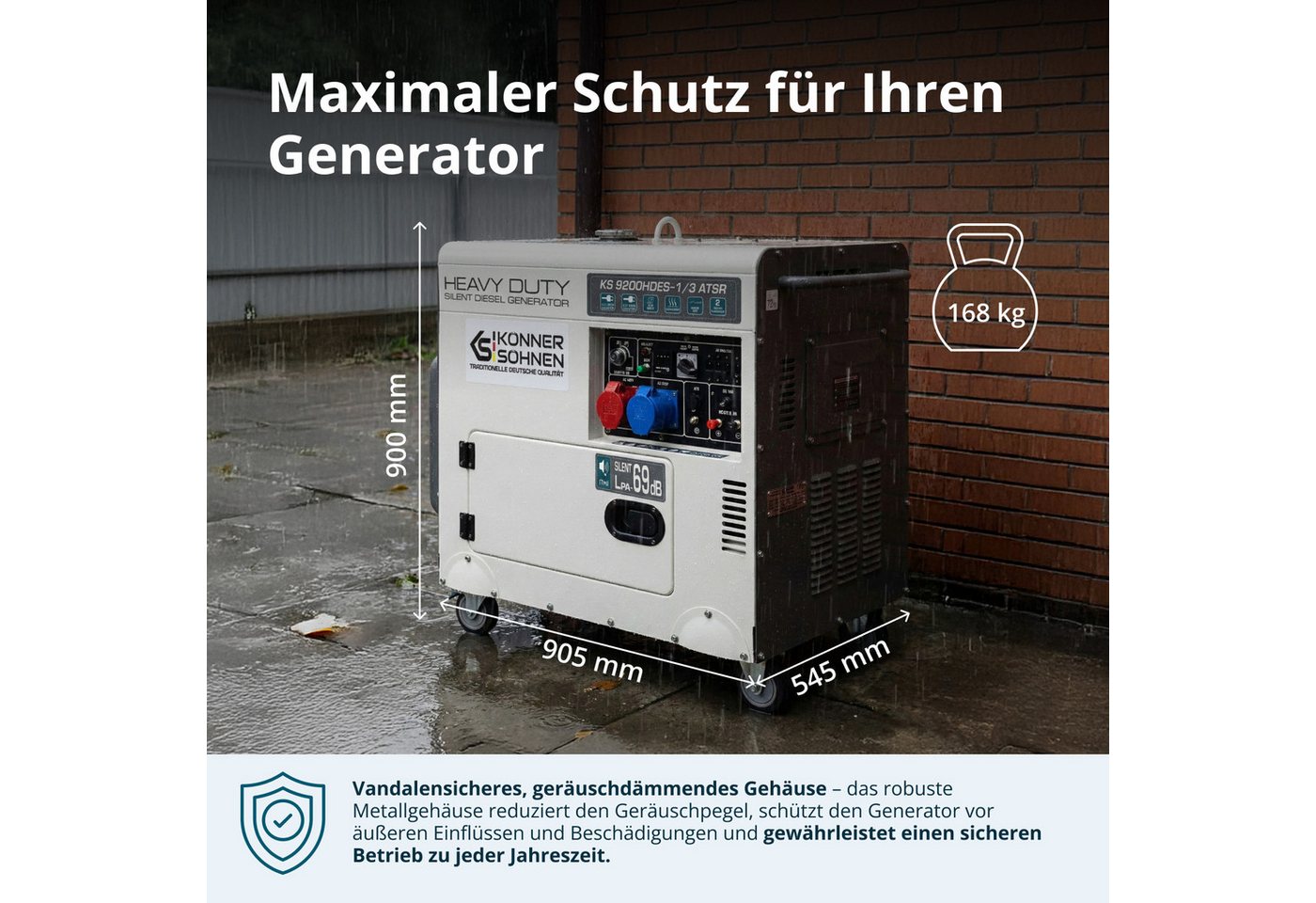 Könner & Söhnen Stromerzeuger KS 9200HDES-1/3 ATSR, 7,50 in kW, (18PS 4-Takt Dieselmotor, E-Start, Vorwärmer, 1-tlg., LED-Anzeige, Kupfer, Lärmarm, 7500/6400 Wa – Bild 3 von 5