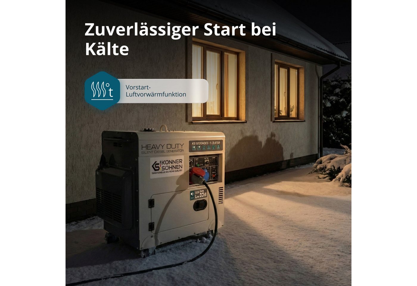 Könner & Söhnen Stromerzeuger KS 9200HDES-1/3 ATSR, 7,50 in kW, (18PS 4-Takt Dieselmotor, E-Start, Vorwärmer, 1-tlg., LED-Anzeige, Kupfer, Lärmarm, 7500/6400 Wa – Bild 5 von 5