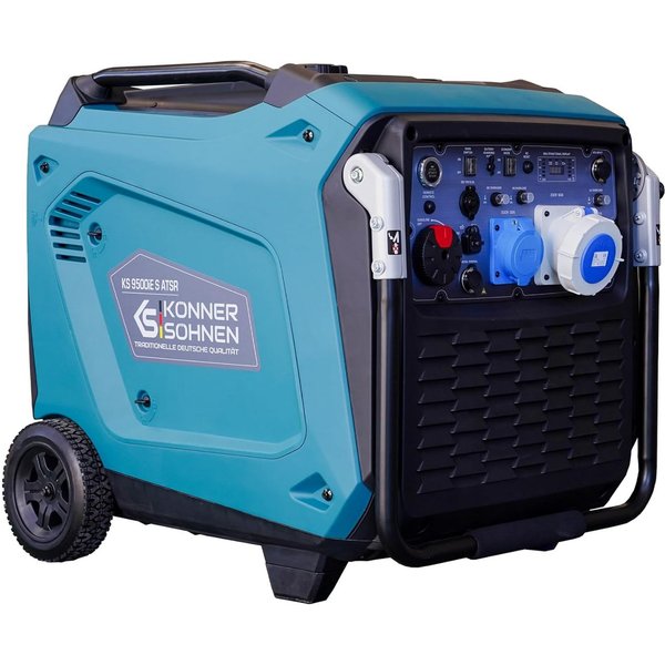 Könner & Söhnen Stromerzeuger KS 9500iE S ATSR, (Benzin-Inverter-Stromerzeuger Set, 1-tlg., Schallschutzgehäuse mit 2 Fernbedienungen, Rädern und CEE-Steckdosen