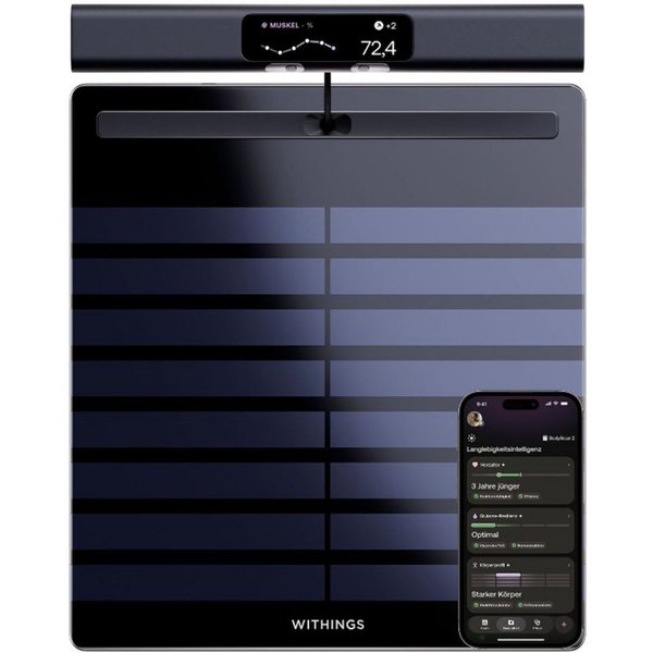 Withings Körper-Analyse-Waage Withings BodyScan2: Ganzkörperanalyse für Herz & Stoffwechsel, 6-Kanal-EKG • Vorhofflimmern-Erkennung • SpO₂ • Nervengesundheit