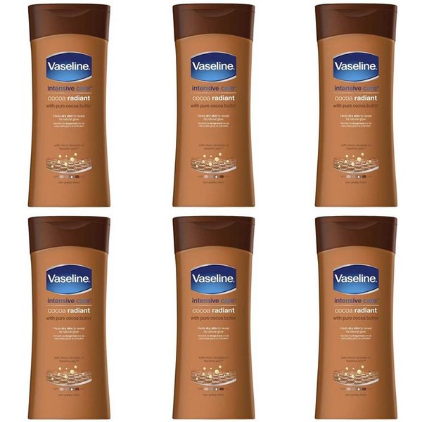 Vaseline Körperlotion 6 x 400ml Vaseline Intensivpflege Body Lotion Kakao Radiant, 6-tlg., Hilfe für trockene Haut