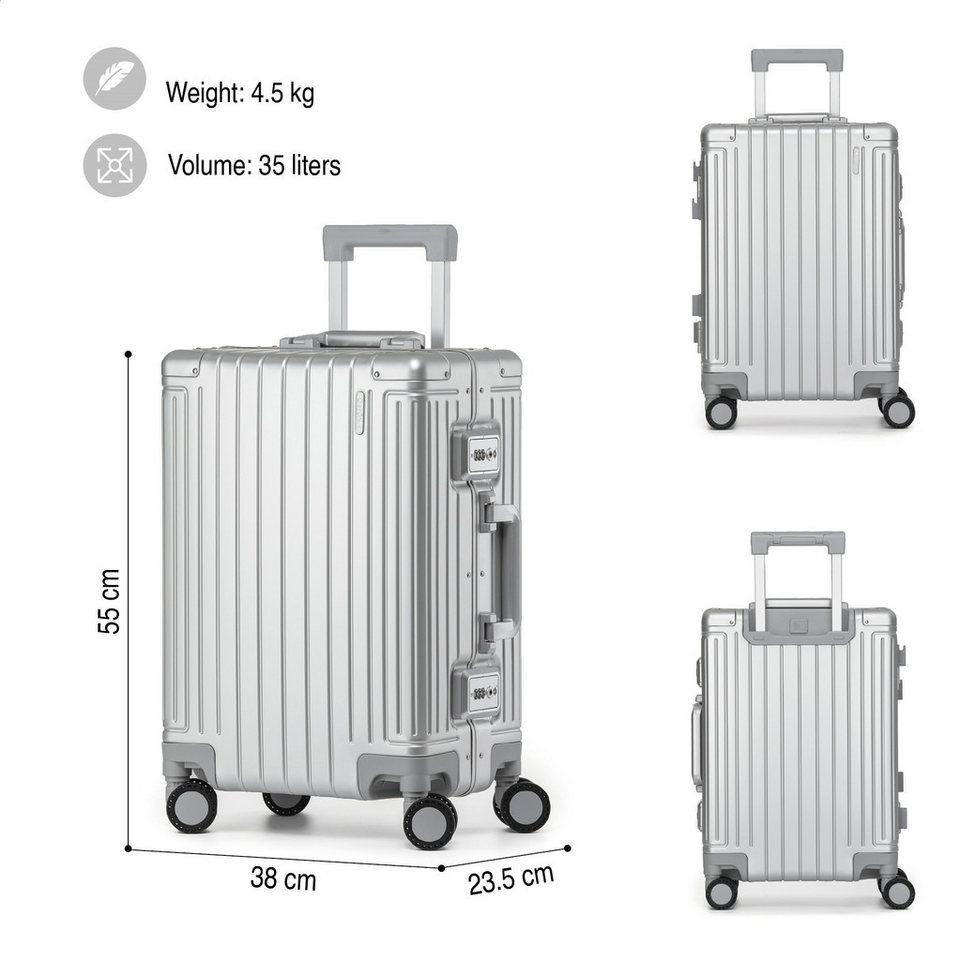 KOFA Handgepäckkoffer GENEVA, 55cm 100% Aluminium Hartschale, 4 Rollen, TSA Schloss – Bild 3 von 5