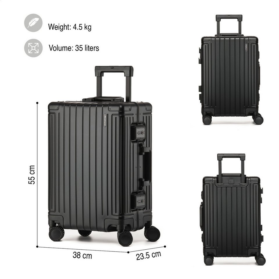 KOFA Handgepäckkoffer GENEVA, 55cm 100% Aluminium Hartschale, 4 Rollen, TSA Schloss – Bild 3 von 5