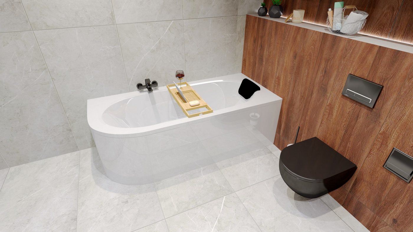 KOLMAN Badewanne Eckwanne AVITA 150x75 Links mit AcrylSchürze+Bambus Ablage+Kopfstütze – Bild 2 von 5
