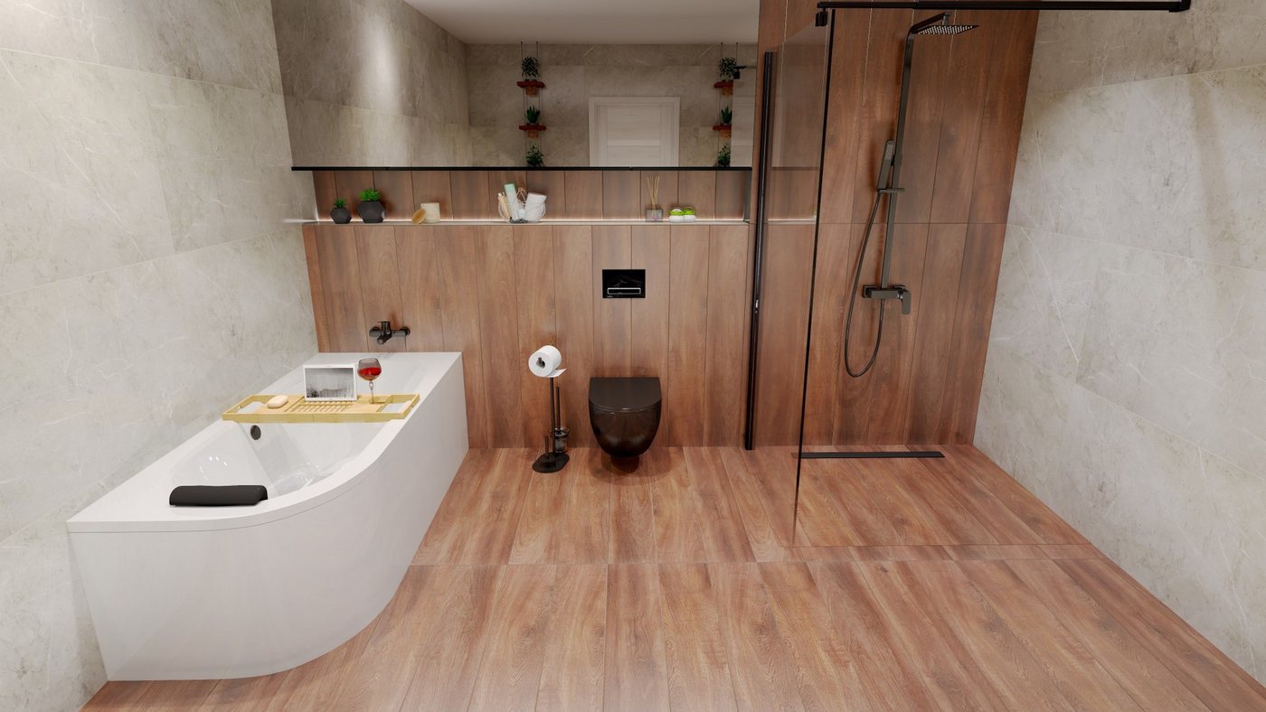 KOLMAN Badewanne Eckwanne AVITA 150x75 Links mit AcrylSchürze+Bambus Ablage+Kopfstütze – Bild 4 von 5