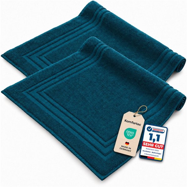 Komfortec Badematte 2er Badetuch Set aus 100% Baumwolle 50x70 cm Extra Weich & Saugstark, Rechteckig, 600 g/m²