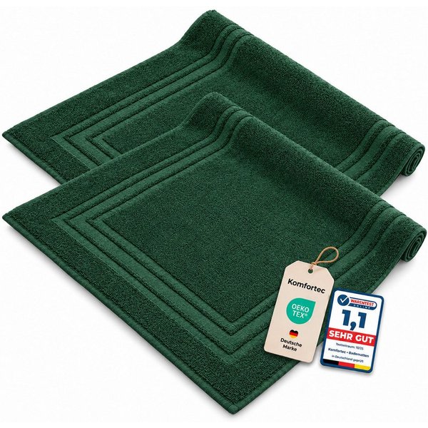 Komfortec Badematte 2er Badetuch Set aus 100% Baumwolle 50x70 cm Extra Weich & Saugstark, Rechteckig, 600 g/m²