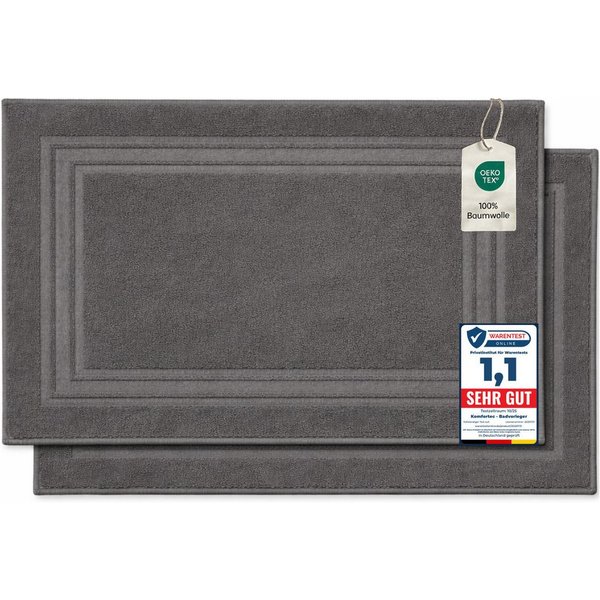 Komfortec Badematte Badvorleger aus 100% Baumwolle, 50x70 cm Duschvorleger, Waschbar Duschmatte, Frottee, Rechteckig, 600 g/m², 2er Set, Saugfähig & Schnelltroc