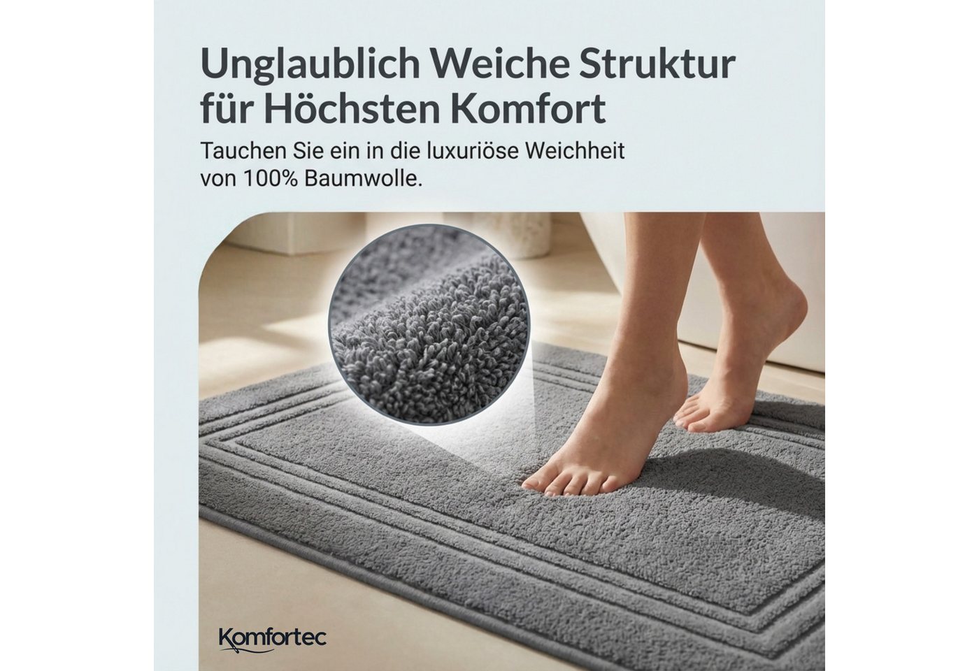 Komfortec Badematte Badvorleger aus 100% Baumwolle, 50x70 cm Duschvorleger, Waschbar Duschmatte, Frottee, Rechteckig, 600 g/m², 2er Set, Saugfähig & Schnelltroc – Bild 2 von 5