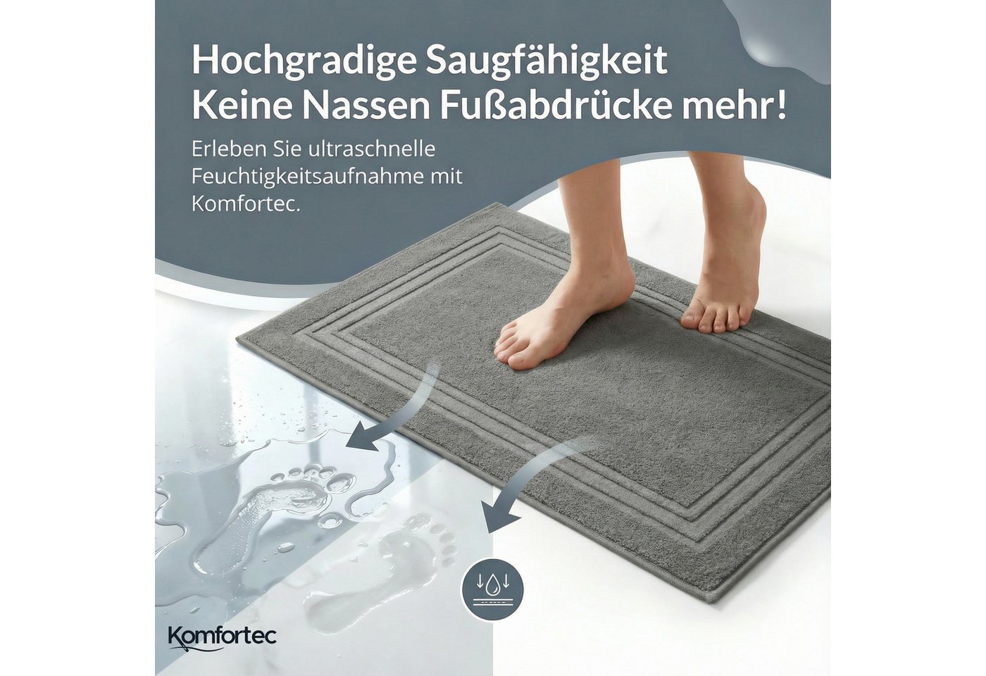 Komfortec Badematte Badvorleger aus 100% Baumwolle, 50x70 cm Duschvorleger, Waschbar Duschmatte, Frottee, Rechteckig, 600 g/m², 2er Set, Saugfähig & Schnelltroc – Bild 3 von 5
