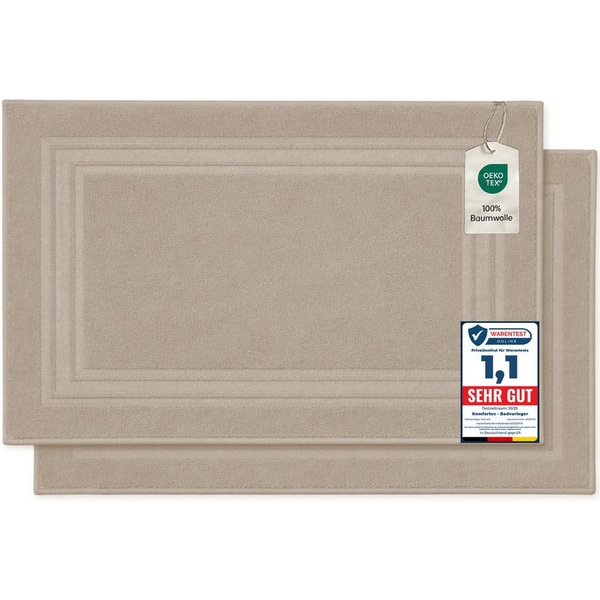 Komfortec Badematte Badvorleger aus 100% Baumwolle, 50x70 cm Duschvorleger, Waschbar Duschmatte, Frottee, Rechteckig, 600 g/m², 2er Set, Saugfähig & Schnelltroc