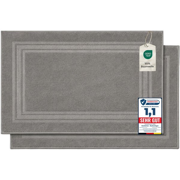 Komfortec Badematte Badvorleger aus 100% Baumwolle, 50x70 cm Duschvorleger, Waschbar Duschmatte, Frottee, Rechteckig, 600 g/m², 2er Set, Saugfähig & Schnelltroc