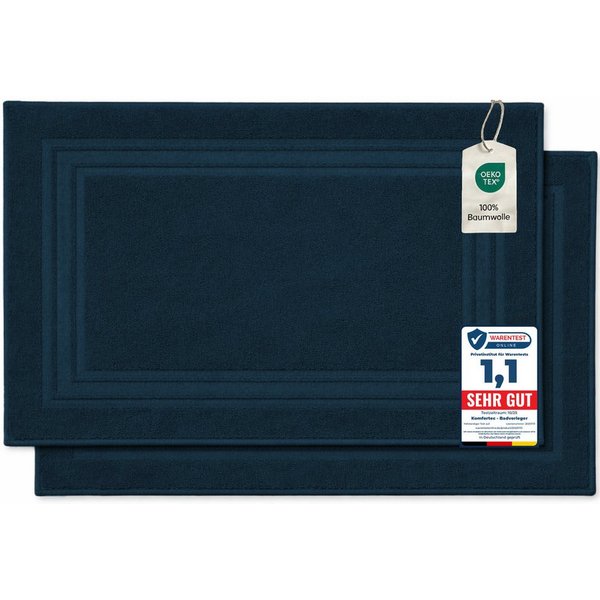 Komfortec Badematte Badvorleger aus 100% Baumwolle, 50x70 cm Duschvorleger, Waschbar Duschmatte, Frottee, Rechteckig, 600 g/m², 2er Set, Saugfähig & Schnelltroc