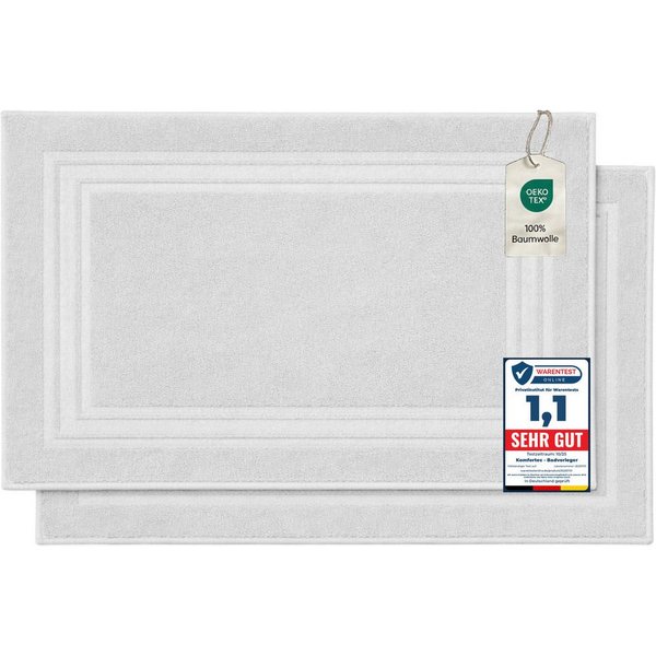 Komfortec Badematte Badvorleger aus 100% Baumwolle, 50x70 cm Duschvorleger, Waschbar Duschmatte, Frottee, Rechteckig, 600 g/m², 2er Set, Saugfähig & Schnelltroc