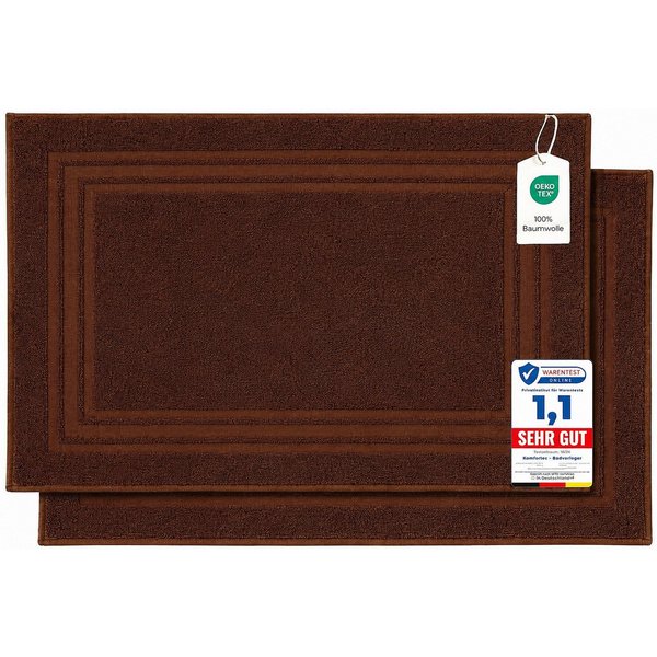 Komfortec Badematte Badvorleger aus 100% Baumwolle, 50x70 cm Duschvorleger, Waschbar Duschmatte, Frottee, Rechteckig, 600 g/m², 2er Set, Saugfähig & Schnelltroc