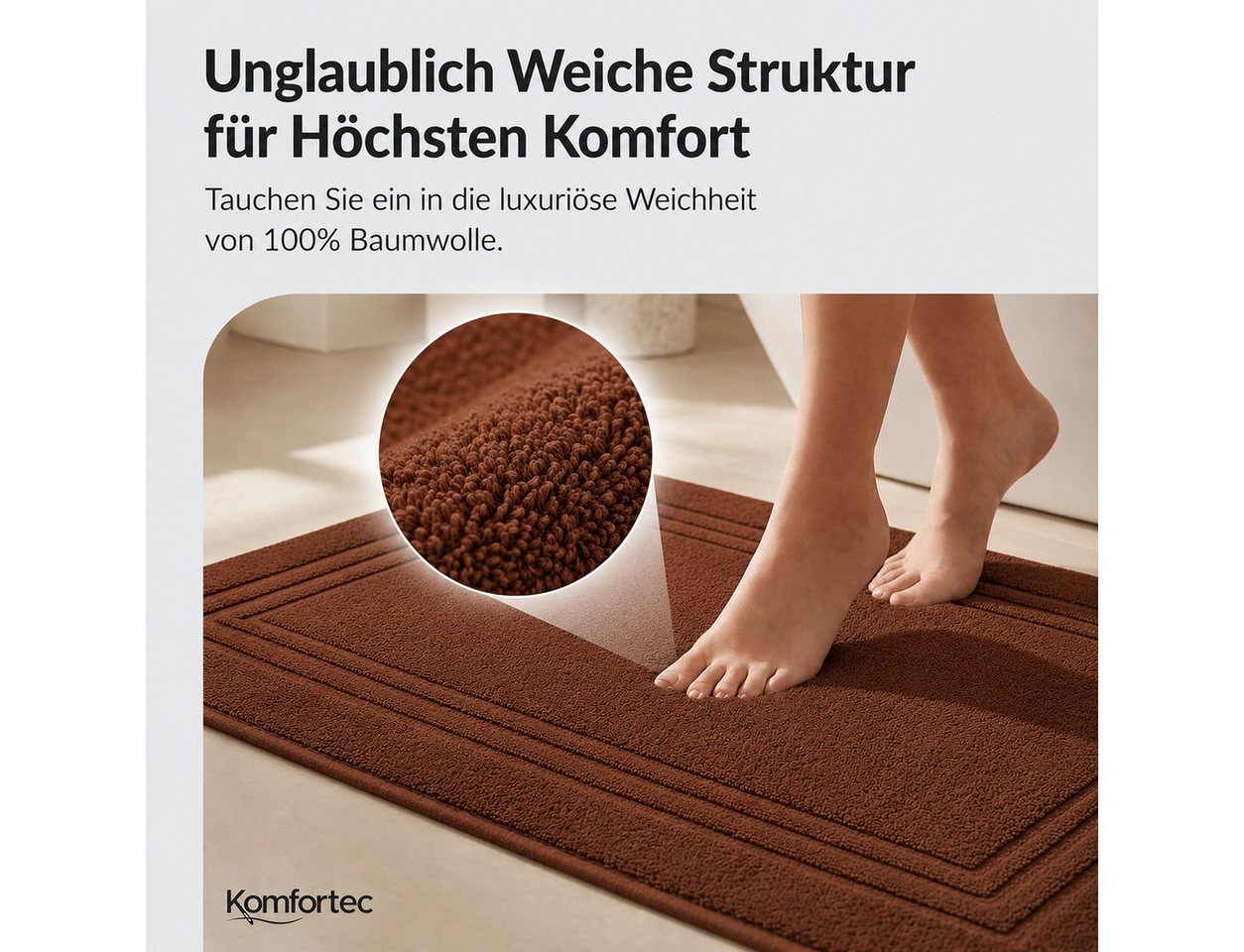 Komfortec Badematte Badvorleger aus 100% Baumwolle, 50x70 cm Duschvorleger, Waschbar Duschmatte, Frottee, Rechteckig, 600 g/m², 2er Set, Saugfähig & Schnelltroc – Bild 2 von 5