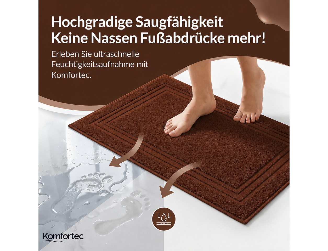Komfortec Badematte Badvorleger aus 100% Baumwolle, 50x70 cm Duschvorleger, Waschbar Duschmatte, Frottee, Rechteckig, 600 g/m², 2er Set, Saugfähig & Schnelltroc – Bild 3 von 5