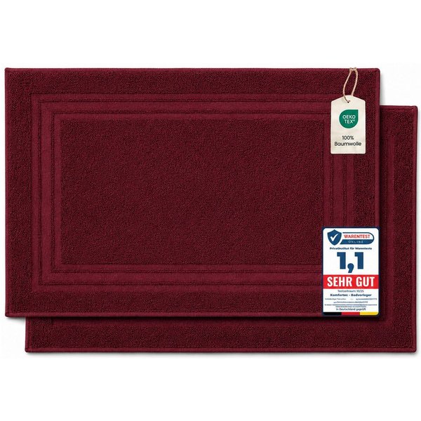 Komfortec Badematte Badvorleger aus 100% Baumwolle, Waschbar Duschmatte, Frottee, Rechteckig, 600 g/m², 2er Set, Saugfähig & Schnelltrocknend
