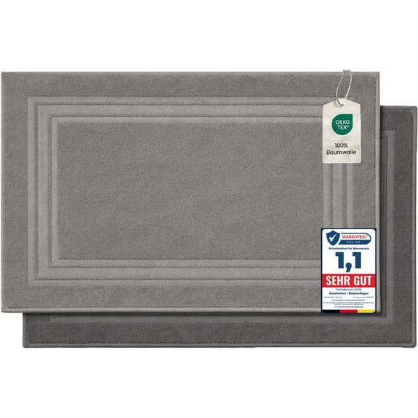 Komfortec Badematte Badvorleger aus 100% Baumwolle, Waschbar Duschmatte, Frottee, Rechteckig, 600 g/m², 2er Set, Saugfähig & Schnelltrocknend