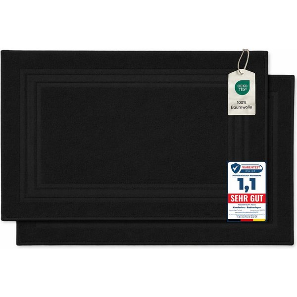 Komfortec Badematte Badvorleger aus 100% Baumwolle, 50x70 cm Duschvorleger, Waschbar Duschmatte, Frottee, Rechteckig, 600 g/m², 2er Set, Saugfähig & Schnelltroc