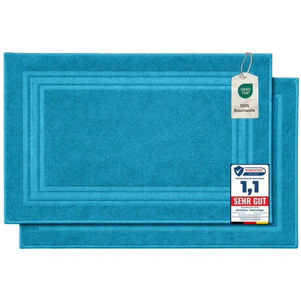 Komfortec Badematte Badvorleger aus 100% Baumwolle, 50x70 cm Duschvorleger, Waschbar Duschmatte, Frottee, Rechteckig, 600 g/m², 2er Set, Saugfähig & Schnelltroc
