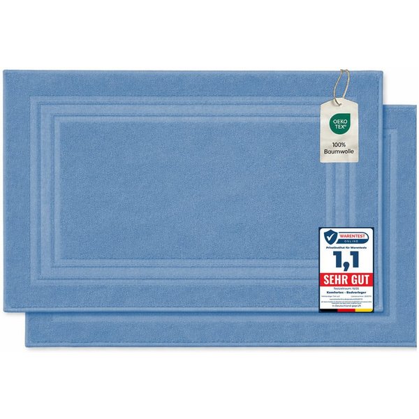 Komfortec Badematte Badvorleger aus 100% Baumwolle, 50x70 cm Duschvorleger, Waschbar Duschmatte, Frottee, Rechteckig, 600 g/m², 2er Set, Saugfähig & Schnelltroc